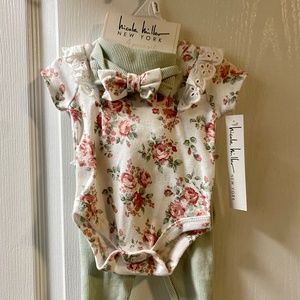 Nicole Miller baby girl matching bodysuit and accessories set